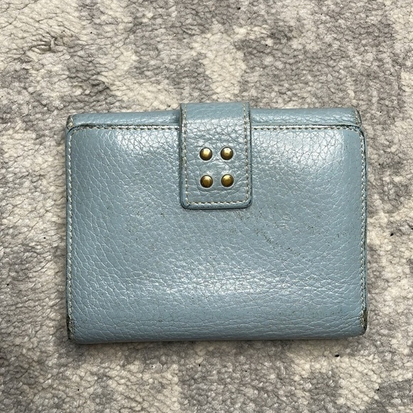 Celine Studded Pebbled Leather Compact Wallet Powder Blue Extra Card Holders - Picture 8 of 17